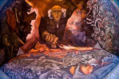 Mural by Jose Clemente Orozco featuring Miguel Hidalgo (leader of the Mexican War of Independence), Palacio de Gobierno (Government Palace), in the historic Center of Guadalajara, Jalisco, Mexico
